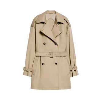 Max Mara Jassen, Dames, Grijs, S, Katoen, Korte Trenchcoat met Riem