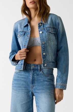 Guess Lola Crop Denim Trucker Jacket in Blue at Nordstrom, Size X-Small