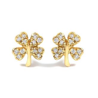 House of Brilliance 10K Yellow Gold Diamond Accent 4 Leaf Clover Stud Earrings at Nordstrom