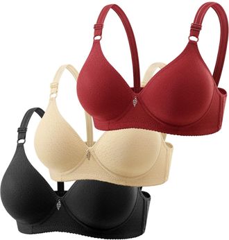Generic 3Pc Bras for Women Full Coverage Seamless Smooth Sports Bras Adjustable Straps Underwire Support Bralette Solid Color Comfort Push Up Ladies Bra Light