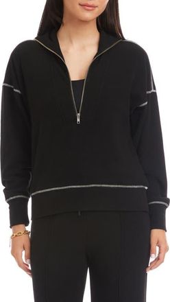 Karen Kane Contrast Stitch Half Zip Pullover in Black at Nordstrom, Size X-Large