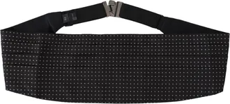 Dolce & Gabbana Black Polka Dot Wide Waist Men Belt Cummerband Silk