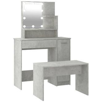 Berkfield Home Dressing Table Set with LED Concrete Grey Engineered Wood