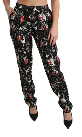 Dolce & Gabbana Silk Jacquard Printed Trousers - Black