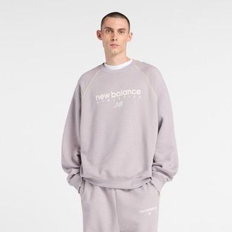 New Balance Mens Trackside Fleece Crew in Grey/Green Poly Fleece, size X-Large