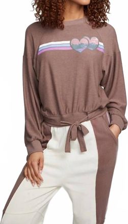 Chaser Hendrixx Camping Hearts Pullover Top In Deep Taupe