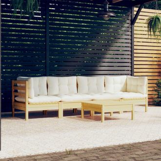 vidaXL Vidaxl Muebles De Jard&iacute;n 5 Pzas Y Cojines Madera Maciza De Pino Crema