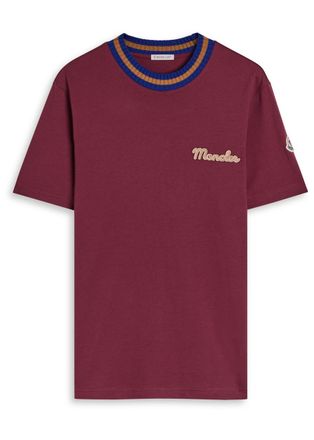Moncler Logo-embroidered Cotton T-shirt - Burgundy - Xxl