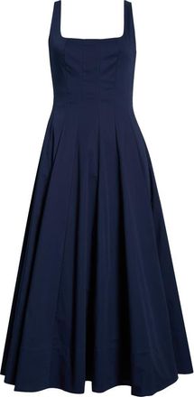 Staud Wells Stretch Cotton Poplin Midi Fit & Flare Dress in Navy at Nordstrom, Size 12