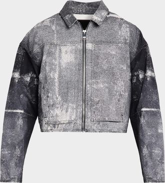 Purple Men & apos;s Beaded Palms Print Denim Jacket