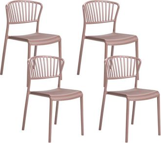 Beliani Conjunto De 4 Sillas De Comedor De Pl&aacute;stico Apilable Interior Exterior Marr&oacute;n Gela