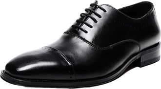 Generic Dress Oxford Shoes for Men Lace Up Cap Toe Round Toe Genuine Leather Rubber Sole Non Slip Low Top Business(6.5 UK) Black