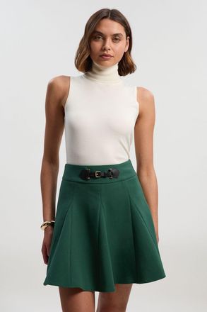 Karen Millen Womens Compact Essential Tab Waist Flippy Mini Skirt - Forest Green - Size 16 UK