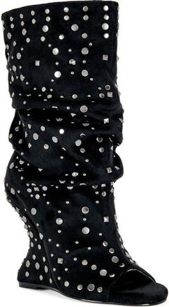 Azalea Wang Naomani Studded Wedge Bootie in Denim at Nordstrom, Size 8.5