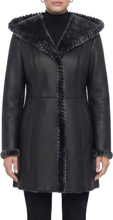 Gorski Merino Genuine Shearling Parka With Whipstitch Trim in Black Brisa at Nordstrom, Size X-Large