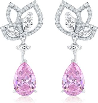 Suzy Levian Sterling Silver Gala Firework Yellow Pear Shape Cubic Zirconia Drop Earrings