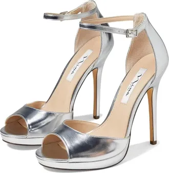 Nina Famia Sandals WomenM Silver Platform Stiletto Heel Ankle Strap ZOGG3158