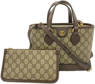 Gucci Ophidia Beige Brown Coated Canvas Handbag Tote Bag (Pre-Owned)
