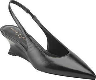 Marc Fisher Taten Slingback Pointed Toe Wedge Pump in Black Smooth at Nordstrom, Size 7.5