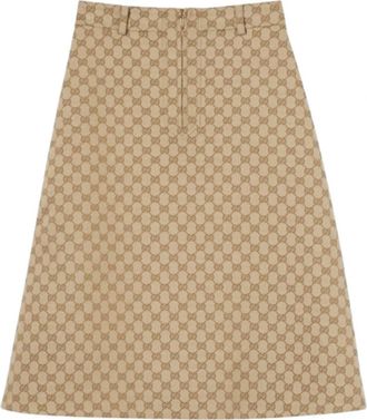 Gucci GG Katoenen Canvas Stoffen Rok - Dames - Midirokken - Beige - M - Katoen - Rokken