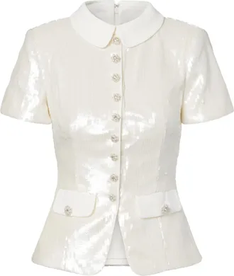 Self Portrait White Crystal Floral Sequined Top