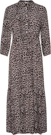 Cream Animal Neutral Lange Jurk met &frac34; Mouwen - Dames - Shirt Kleedjes - Bruin - L/Xl - Kleedjes