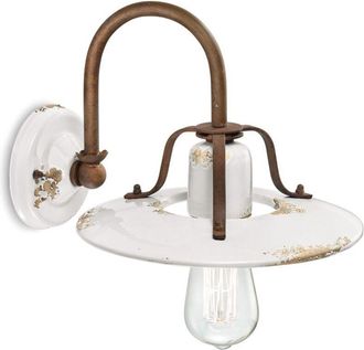 Ferroluce Ferroluce - Applique Vintage Country Ferro e Ceramica Bianco 1 Luce E27 25Cm