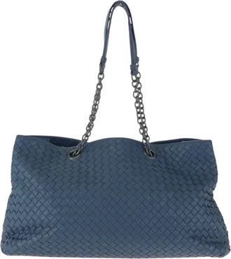 Bottega Veneta Navy Leather Shoulder Bag Tote Bag (Pre-Owned)