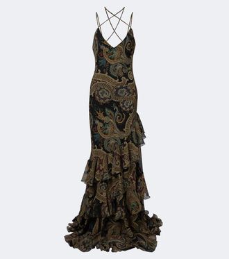 Etro Paisley ruffled seersucker gown