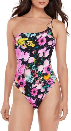 Steve Madden One-Shoulder Cutout One-Piece Swimsuit in Black Multi at Nordstrom, Size X-Large