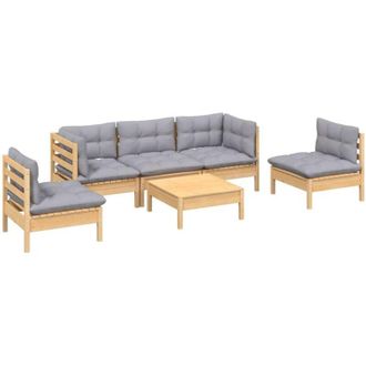 vidaXL Set Divani da Giardino 6 pz con Cuscini Grigi Massello di Pino vidaXL