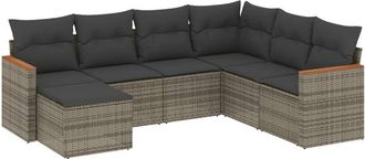 vidaXL Vidaxl - Set De Sof&aacute;s De Jard&iacute;n 7 Piezas Con Cojines Rat&aacute;n Pe Gris