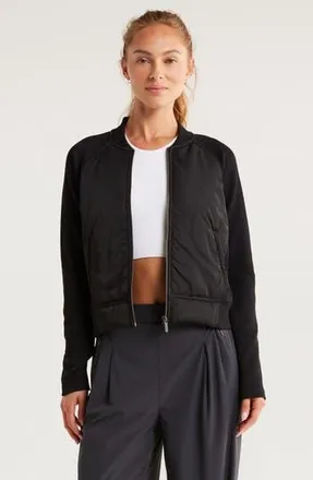 Zella Seamless Mixed Media Bomber Jacket in Black at Nordstrom Rack, Size X-Large