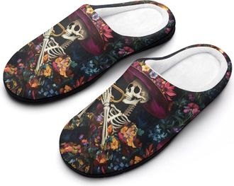 Generic Halloween Gothic Skull Plays Trumpet Mens Slippers Comfortable And Non-slip Cotton Slipper Shoe for House