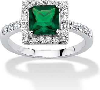 Palm Beach Jewelry Princess-Cut Birthstone.925 Silver Halo Ring