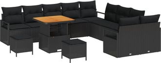vidaXL Vidaxl - Garden Sofa Set with Cushion 13 pcs Black 80 x 80 x 71 cm