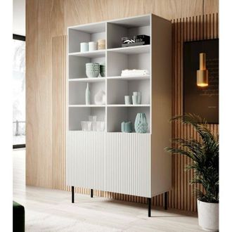 Dmora Librer&iacute;a Ghilarza, Estanter&iacute;a Con Compartimentos Abiertos Y Dos Puertas, Elevada Del Suelo, 100x42 H177 Cm, Color Blanco