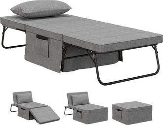 OEM Sill&oacute;n Cama Tapizado En Lino Con Respaldo Ajustable De 5 Niveles Almohada Acolchada 75x80x74 Cm Gris
