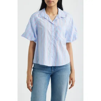 Beach Lunch Lounge Biance Bubble Sleeve Button-Up Top in Misty Cove at Nordstrom, Size X-Large