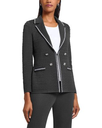 Ming Wang Ming Wang Tailored Fit Contrast Trim Textured Knit Jacket
