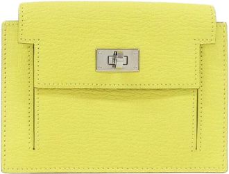 Herm&egrave;s Lime Yellow Chevre Leather Card Wallet (Pre-Owned)