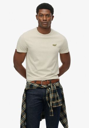 Superdry Rundhalsshirt SUPERDRY ESSENTIAL LOGO EMB TEE, Herren, Gr. XXL, straw grau marl, Single Jersey, Obermaterial: 100% Baumwolle, meliert, slim fit h&uuml;ftla