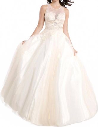 Rachel Allan Sleeveless Open Back Ballgown In Vanilla