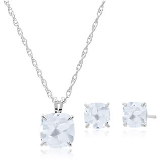 MAX + STONE 925 Sterling Silver Cushion Cut Gemstone Stud Earrings and Pendant Necklace