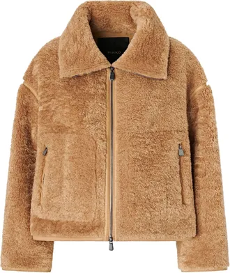 Pinko Cropped Plush-Textured Jacket with Wide Collar and Zippered Pockets