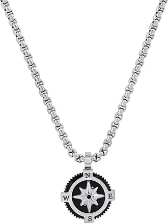 HMY Jewelry Mens Black Enamel Compass Pendant Necklace in Silver/Black at Nordstrom Rack