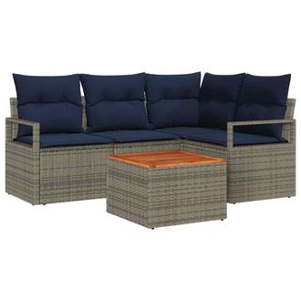 vidaXL Conjunto De Sof&aacute;s De Jard&iacute;n 5 Pcs Gris Rat&aacute;n Sint&eacute;tico Vidaxl