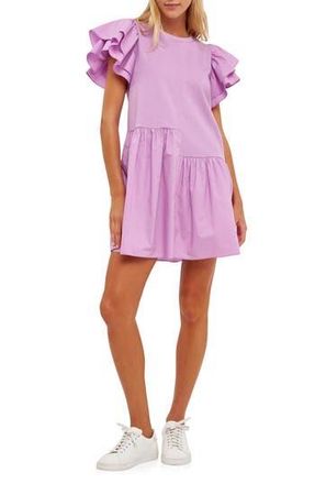 English Factory Layered Ruffle Minidress in Lilac at Nordstrom Rack, Size X-Small