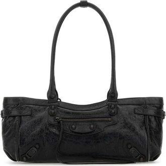 Balenciaga Black Leather Le City East-West Shoulder Bag