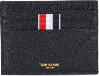 Thom Browne Calf Leather Cardholder with Grosgrain Accent and Embossed Logo